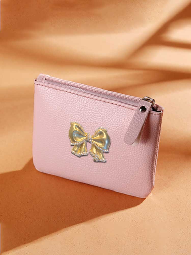 Key Wallets PU Leather Female Scratch-Resistant Light Gold & White Decor Radiant Design 07ce4