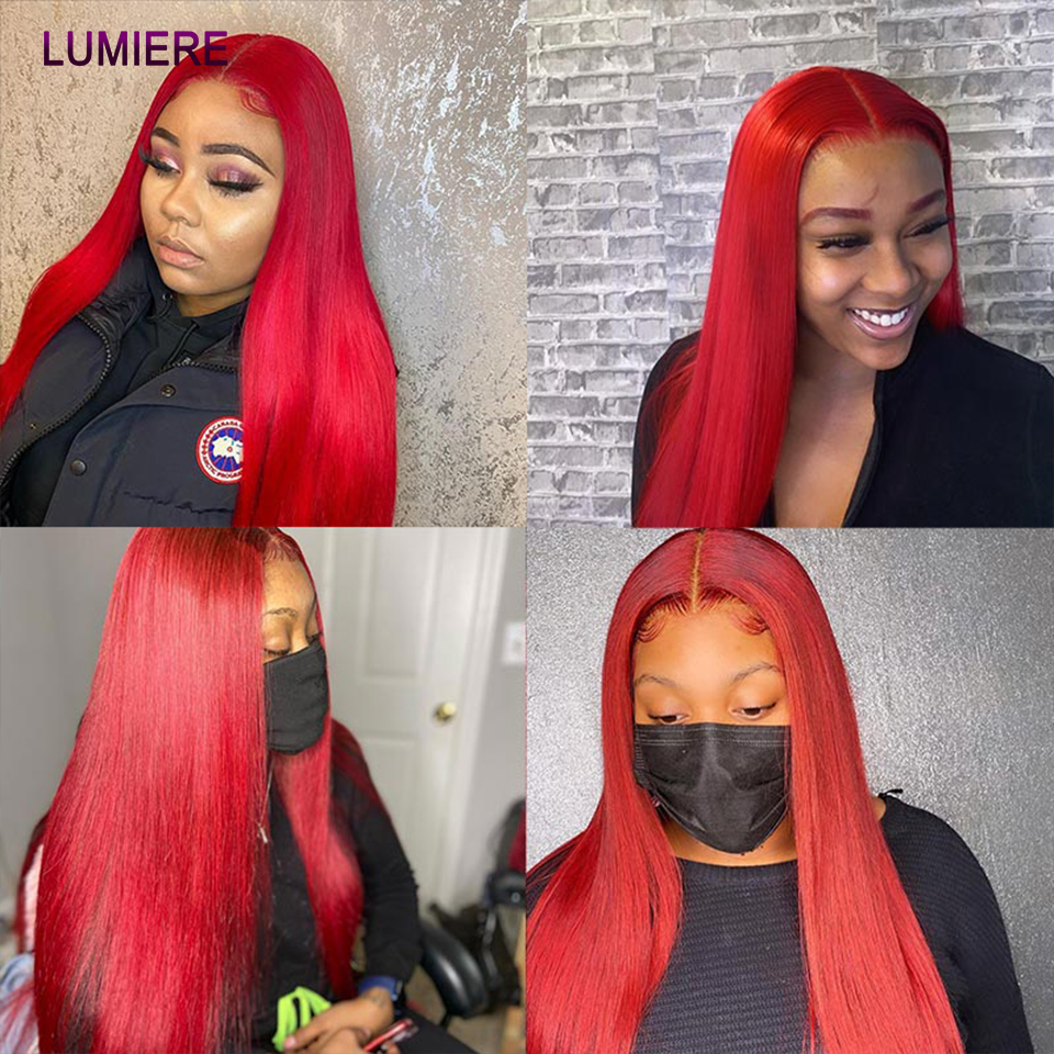 Hot Red Ombre Colored Bone Straight Human Hair Bundles With HD Lace Frontal Closure With 3 4 Bundles Bundle Hair Weave Extension
