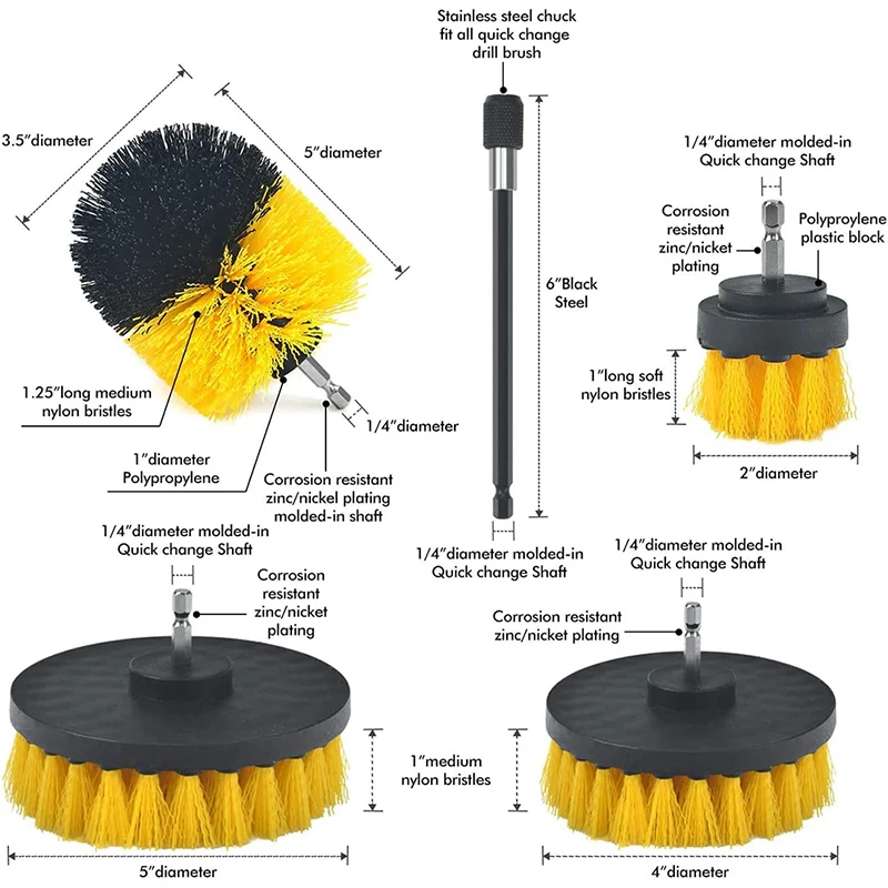 Electric Drill Brush Attachment Set Plastic Round Cleaning Brush Power Scrubber Brush Carpet Car Polisher Kitchen Cleaning Kit