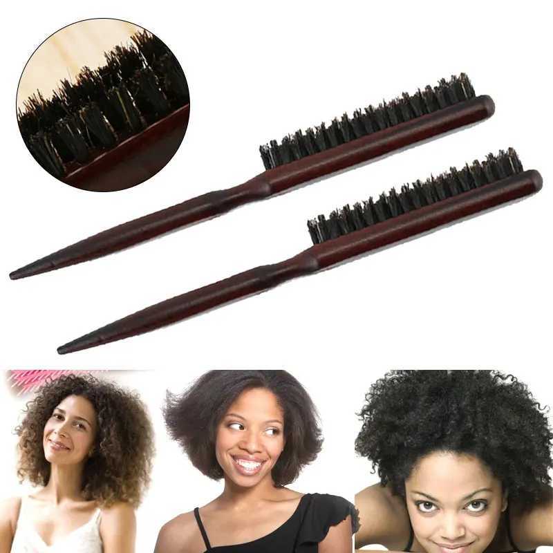 Wooden handle hair comb fluffy hair three rows of pig bristles comb new hair teasing brush salon supply of styling tools W241112