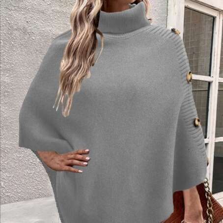 Autumn and winter new solid color high neck shawl cloak knitted sweater jacket for women