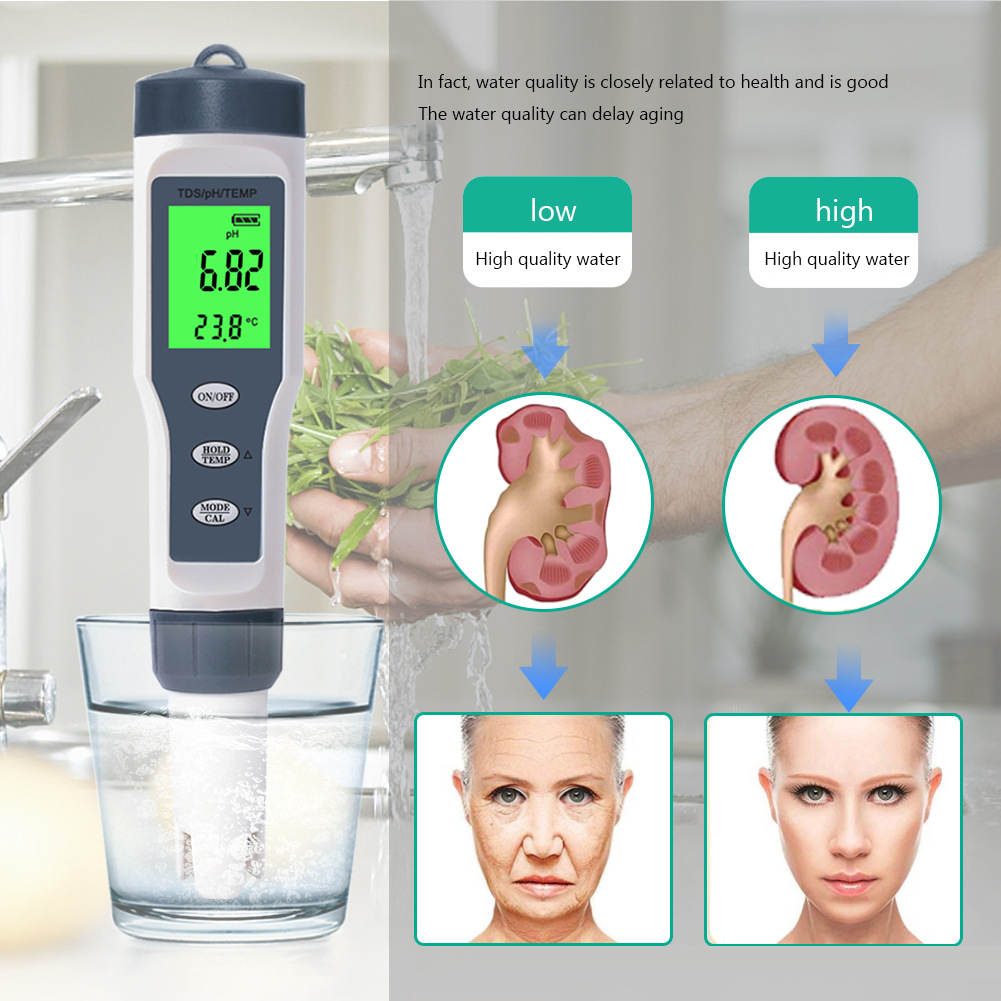 7 in 1 Digital Water Quality Tester Drinking Water PH TDS Meter Salinity S.G Temperature EC Meter for Pool Aquariums PH Test Pen