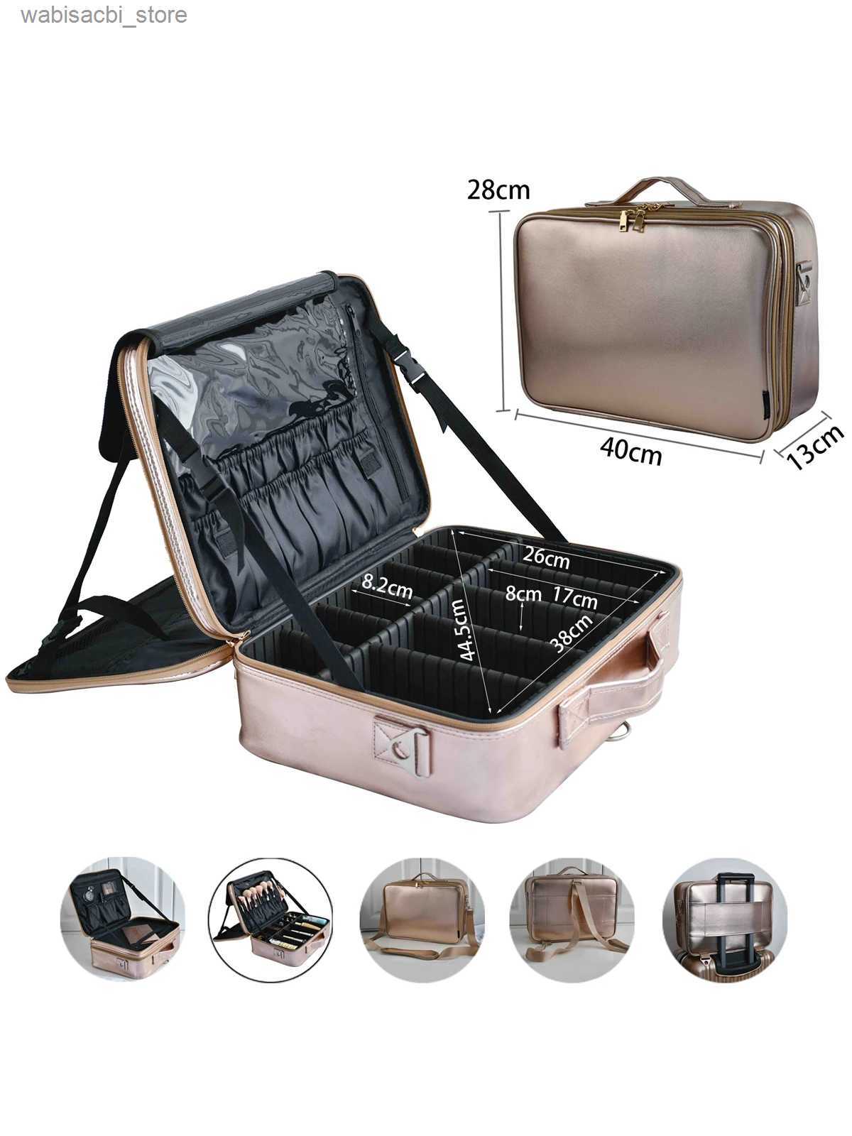 Cosmetic Bags 2022 New Large Golden Cosmetic Bag For Women With Compartments Travel Portable Multi-functional Tattoo Makeup Tool Case L49