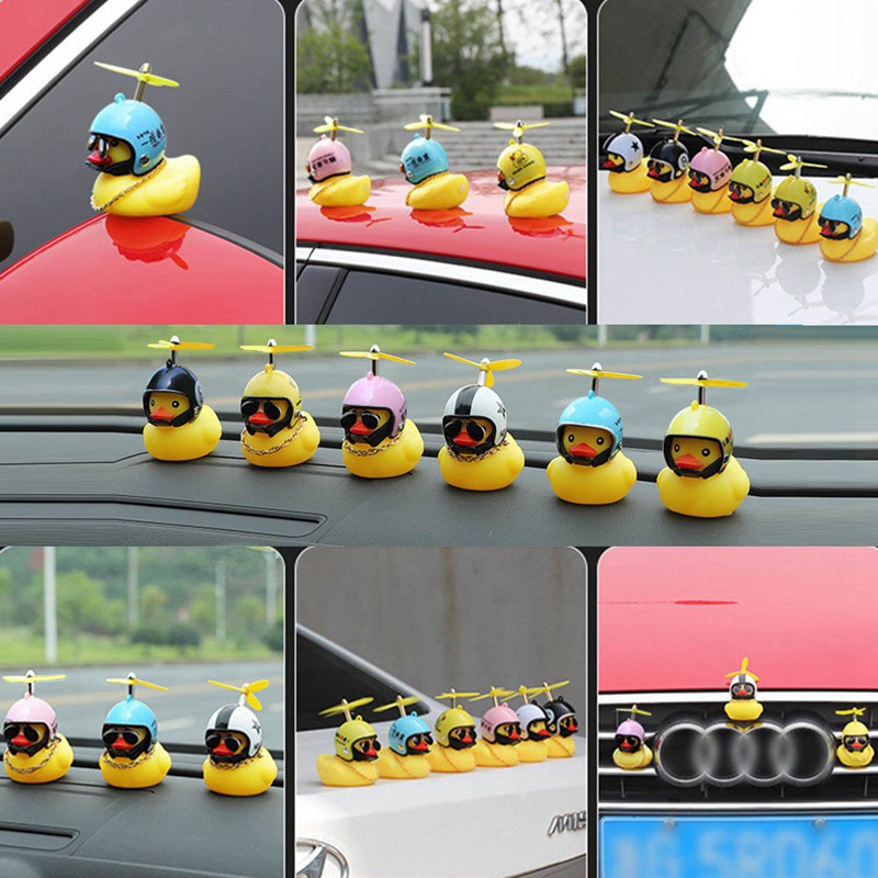 Cute Duck with Helmet Broken Wind Small Ornaments Bicycle Decor Cycling Driving Ducks with Propeller Bike Motorcycle Pendant