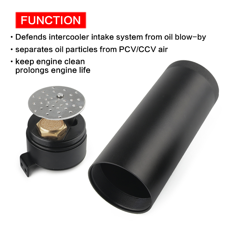 Universal Billet Aluminum Baffled 2-port New Long Catch Can Tank with Breather Filter Engine Mini Oil Separator