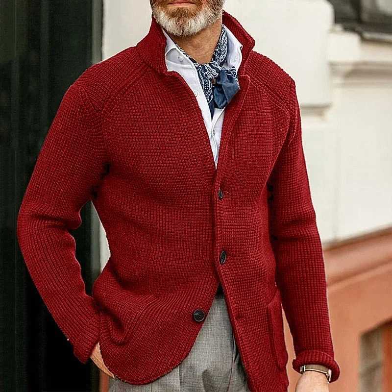 Autumn coat long Sve pocket casual single chest trend sweater mens stand up collar knitted cardigan wool sweater M241111