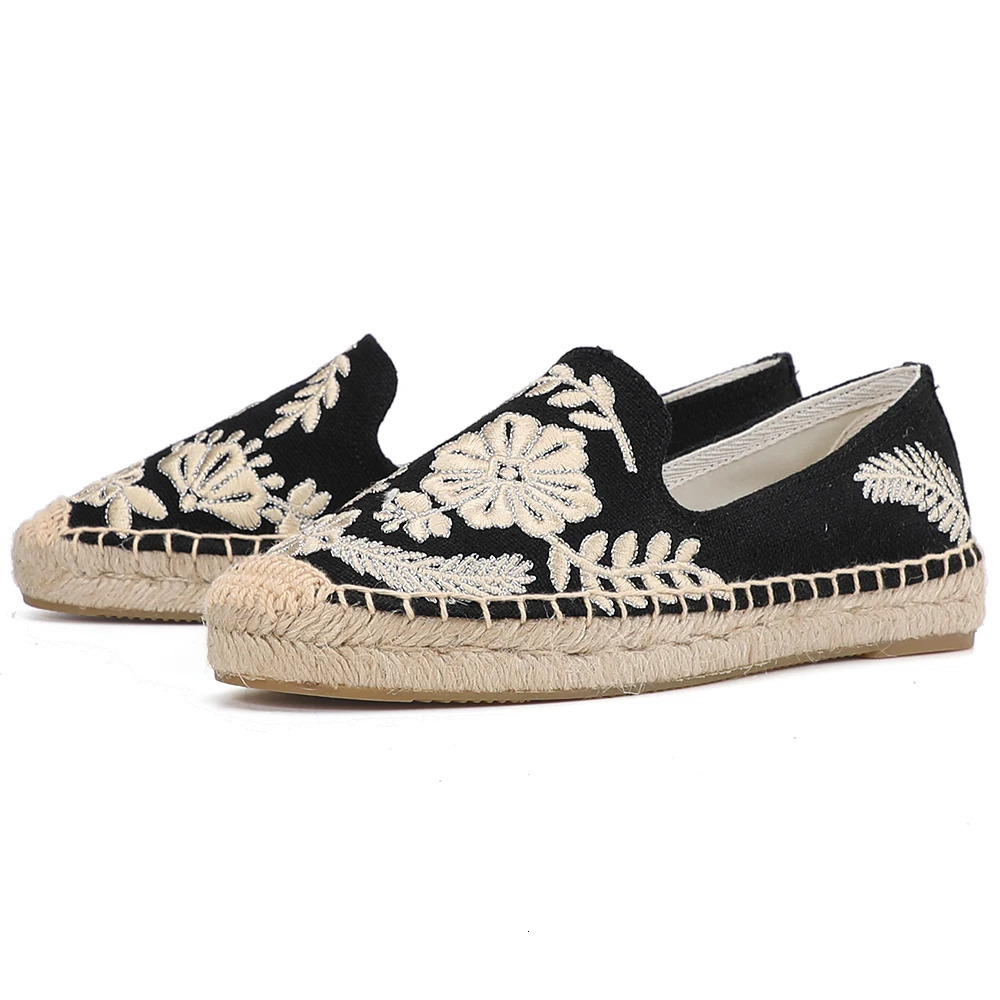 Sapatos Womens Casual Espadrillles Smooth Breathable Flat Hemp Womens Shoes Fashion Embroidered Comfortable Women 241111