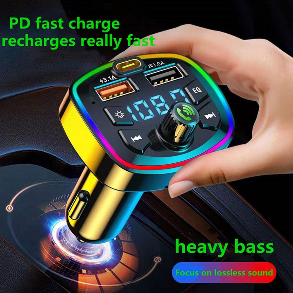 1 Pcs Car MP3 Player Bluetooth Receiver Multifunctional QC3.0 Fast Charging Colorful Atmosphere Light Handsfree Audio Receiver 1eabb 5 b7056