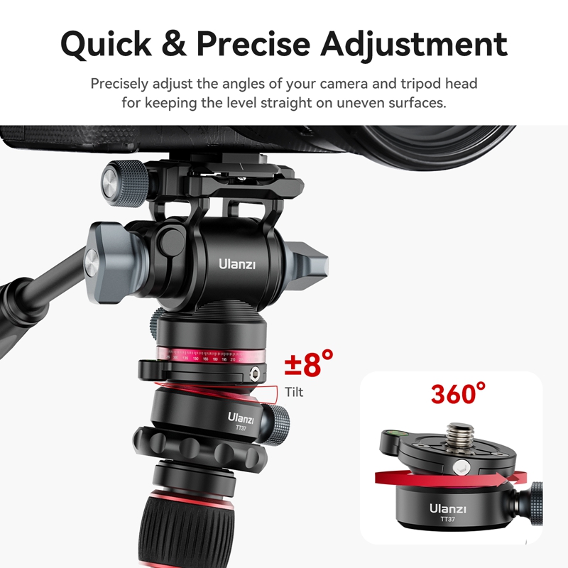 Ulanzi TT37 Mini Leveling Base Tripod Head Universal Horizontal Adjustment Mount Panoramic Head 3/8'' 1/4'' Screw for DSLR Shot