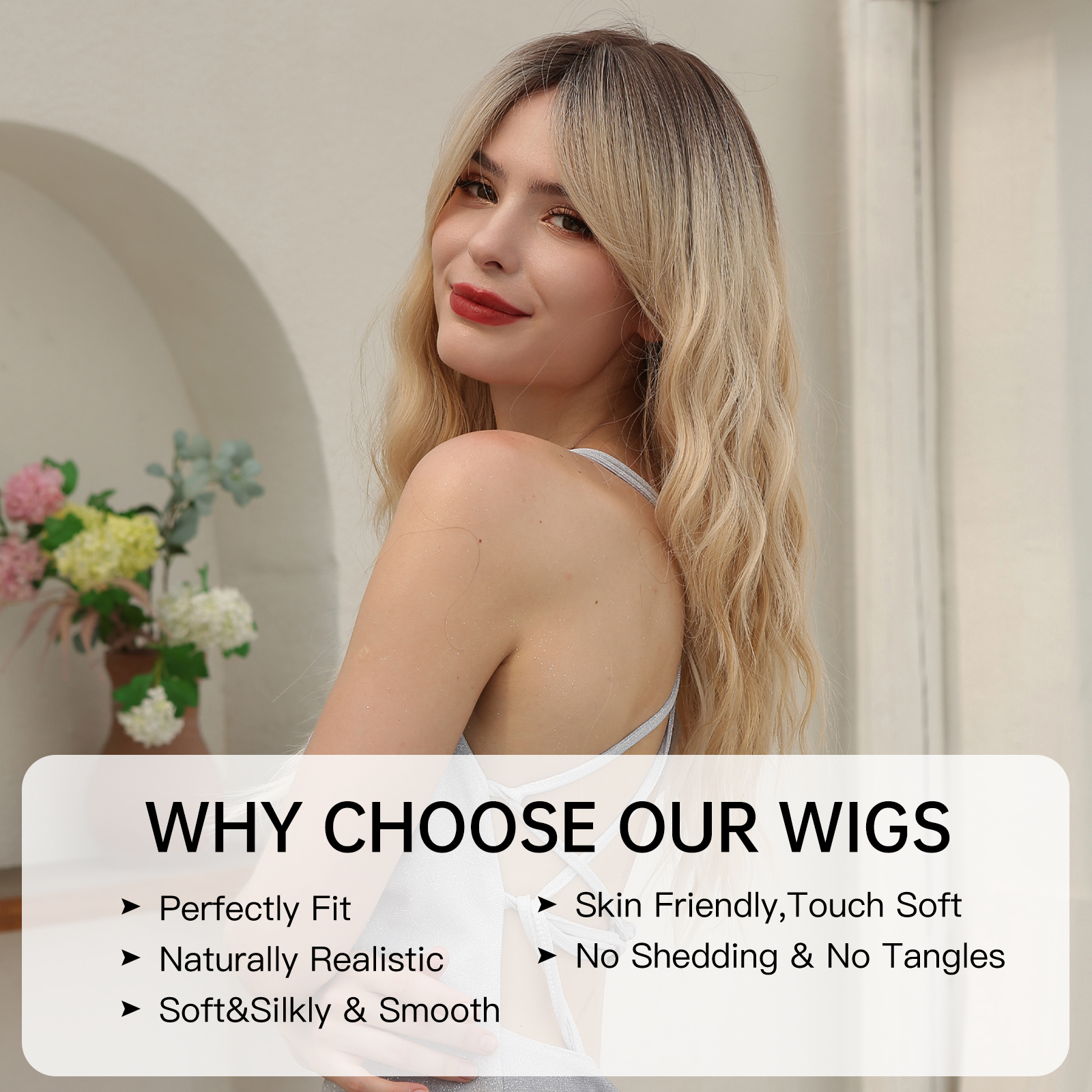 Synthetic Platinum Wigs Highlight Ombre Long Curly Wig For Women Cosplay Daily Natural ddmysmile Hair Heat Resistant Fake Hair With Bangs Smile