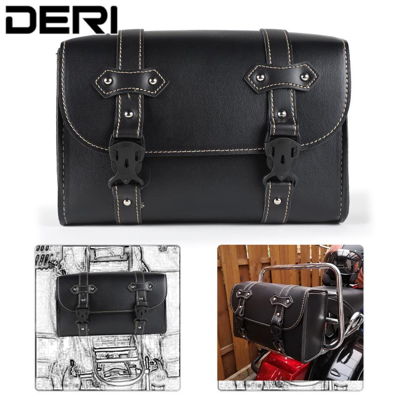 Black Motorcycle Lage Bag Leather Outdoor Toolkit Motorbike Rear Passager Seat Pouch Waterproof For Scooter Cafe Racer Bobber