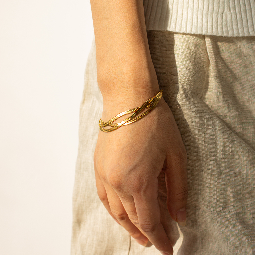 INS Retro Hand Designer Chain for Women Three Layer Titanium Steel 18K Gold Snake Bone Bracelet Free Shipping