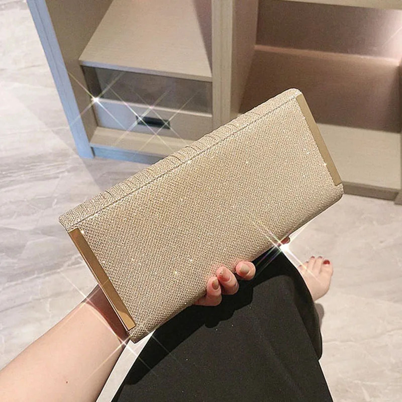 Glitter Envelope Handbag Women Shiny Gold Folded Long Purse Female Fashion Day Clutch Bling Bridal Wedding Party Evening Bag 241126