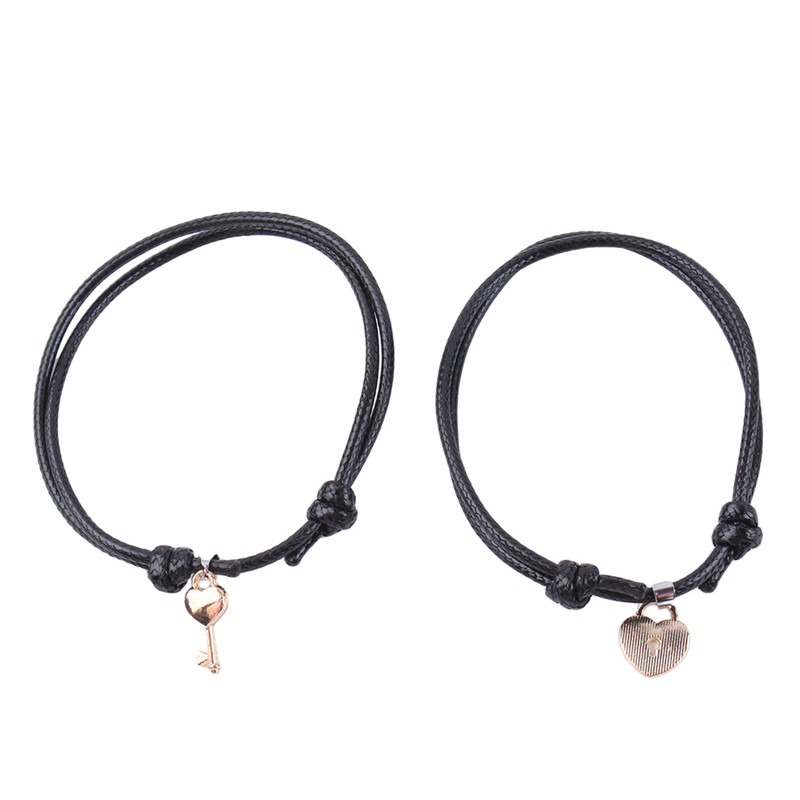 pcs set Couple Trendy Bracelet For Friend Lock Key Design Black Color Rope Jewelry 5