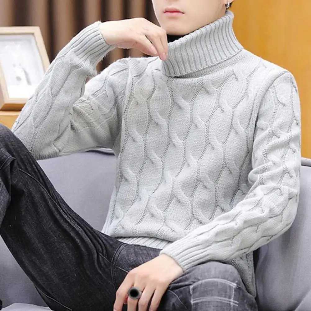 Mens Turtleneck Sweater Winter Series Thick Twisted Knitted Pullover Top Comfortable Long Autumn W2411111