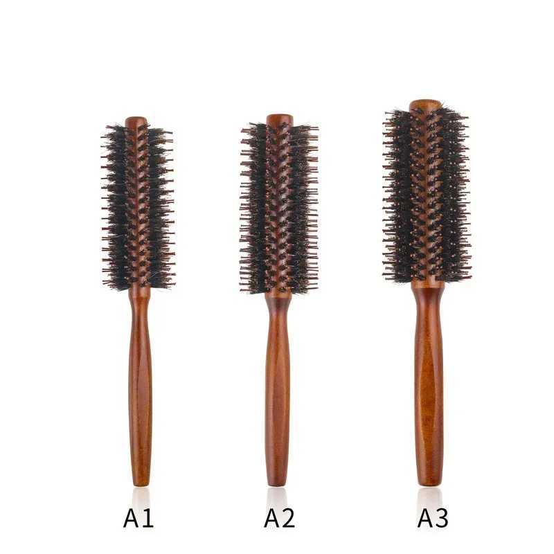 Straight diagonal bristle round curly hair brush wooden handle round barrel curly hair brush comb curly hair tool W241112