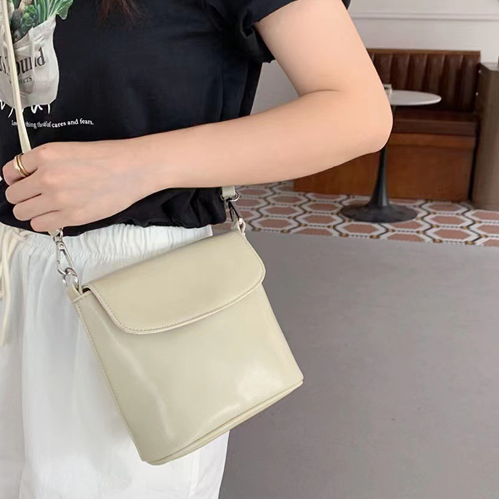 Women Bucket Shoulder Bag Solid Color Casual Crossbody Purse PU Leather Classic Satchel Bag Female Commute Bag