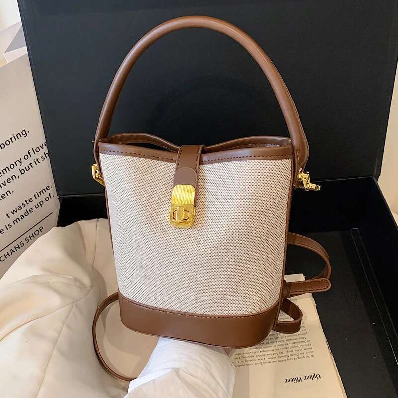 LITTLETON Canvas Bucket Bag Advanced Sense Large Capacity Three-dimensional Single Shoulder Crossbody Temperament Niche Handbag