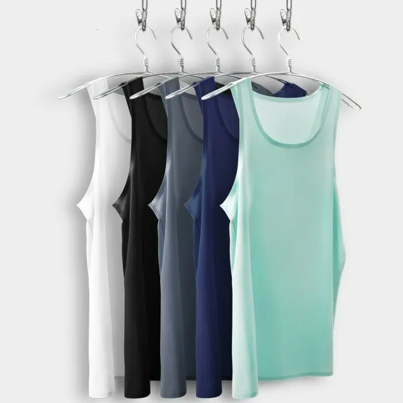 Mens Tank Top Ice Silk Vest Seamless Undershirt Sleeveless T Shirt Wife Beater Underwear Sexy Casual Shirts 240412