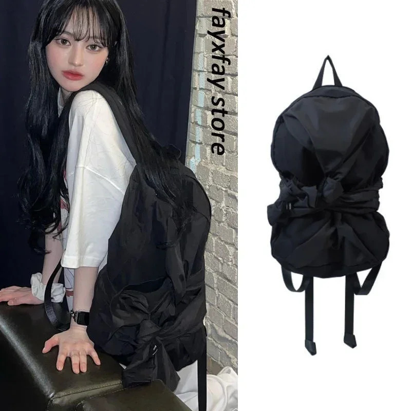 Japanese Harajuku Knotten Bow Aesthetic Womens Backpack Fashion School Womens Backpack High Capacity Travel Backpack 241111