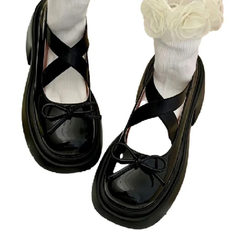 Women Bow Marie Jane Shoes Platform Fashion Mid Heels Sandals Pumps Lolita Shoes Dress Casual Chunky erm Mujer Shoes 241112