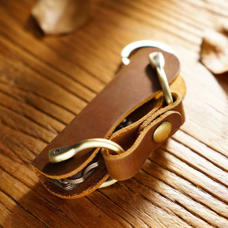 Genuine Leather Smart Key new Wallet Holder Organizer Keys Clip Folder EDC 2025 Outdoor Portable Household Key Pocket Tools with Keyring