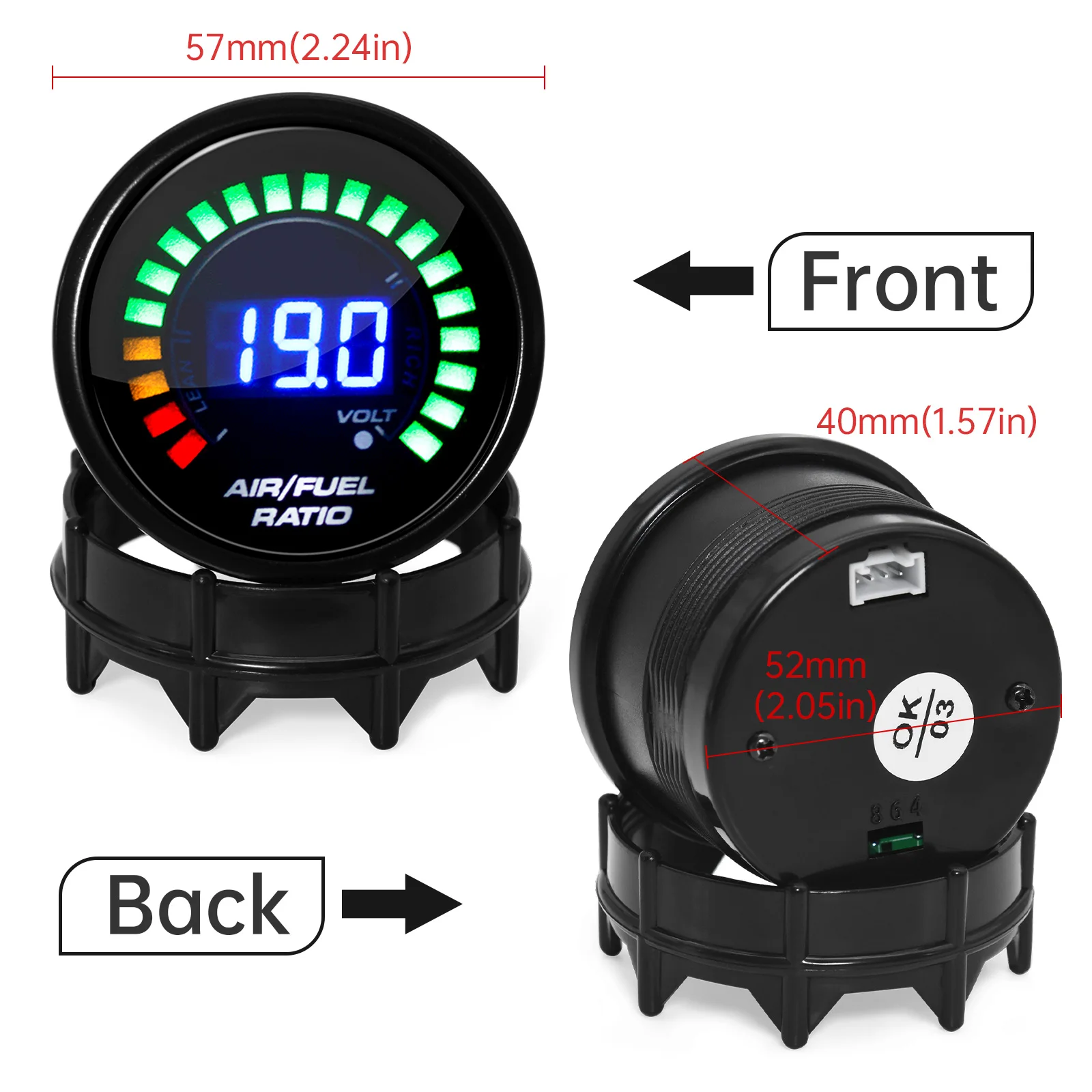 20:1~10:1 Air Fuel Ratio d Digital AFR Meter 2 52mm Gauge Narrowband Oxygen O2 Sensor OE 0258006028 for Gasoline Car 12V