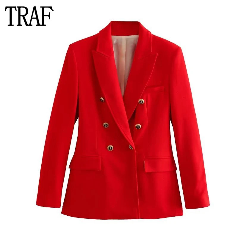 TRAF Red Tail Womens Jacket Double Chest Jacket Womens Long Sleeve Office Set Womens Jacket 241111