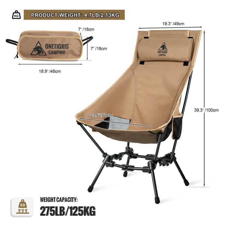 OneTigris Portable Camping Chair Outdoor High Back Chair for Fishing Hiking Barbecue Party Garden Indoor UseW241111