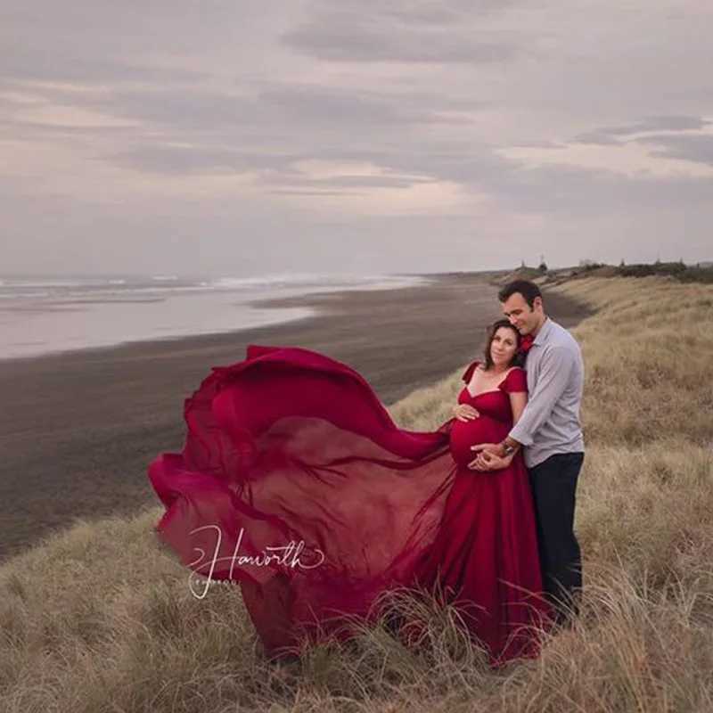 Maternity Dresses Women Maternity Off Shoulder Mermaid Chiffon Gown V Neck Elegant Fit Long Maxi Photography Baby Shower Dress for Photo Prop 24412