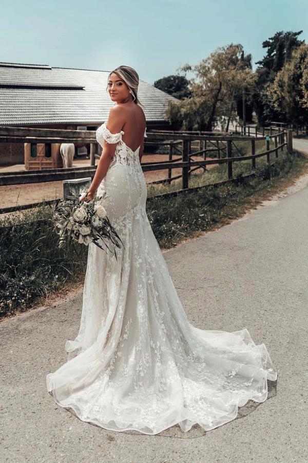 Graceful Lace Mermaid Wedding Dresses 2024 Summer New Sexy Sweetheart Off Shoulder Appliques Lace Backless Bridal Gowns Plus Size Robes BC18590