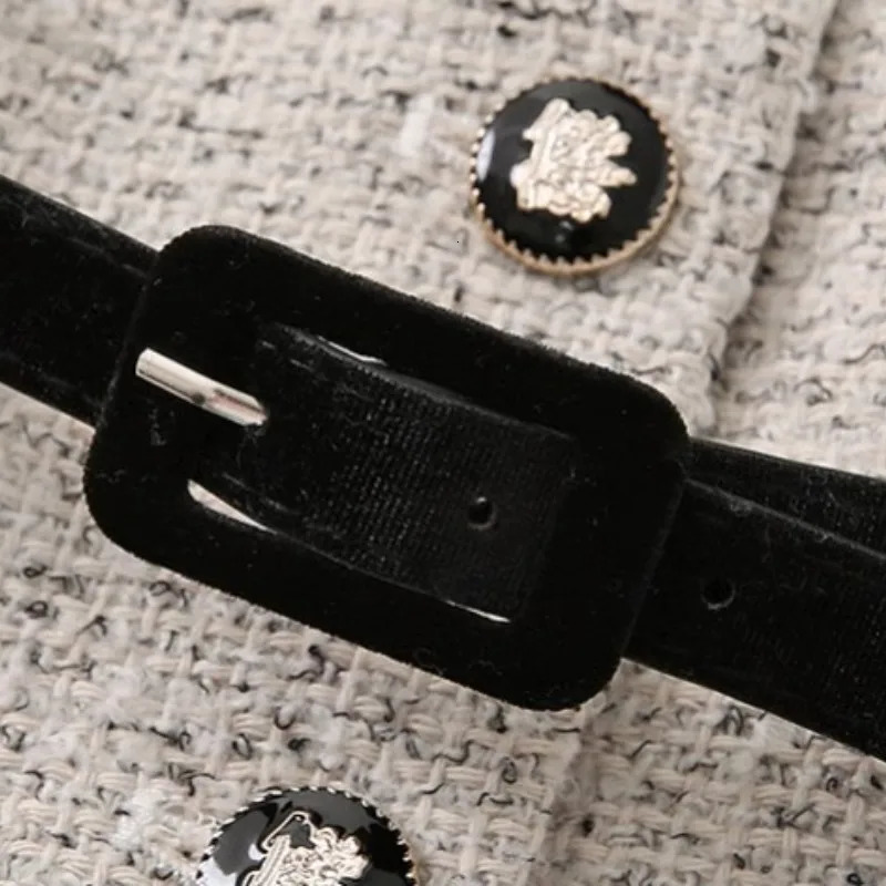 High end Socialite set for womens clothing for autumn and winter velvet patchwork work collar with jacket paired two-piece set 241112