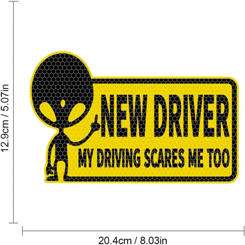 3PCS Alien Sticker New My Driving Student Driver Vehicle Safety for Novice Or Beginner Highly Reflective