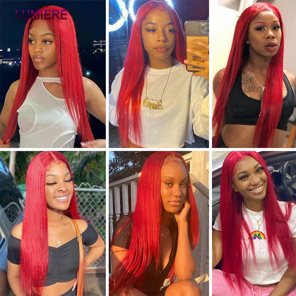 Hot Red Ombre Colored Bone Straight Human Hair Bundles With HD Lace Frontal Closure With 3 4 Bundles Bundle Hair Weave Extension