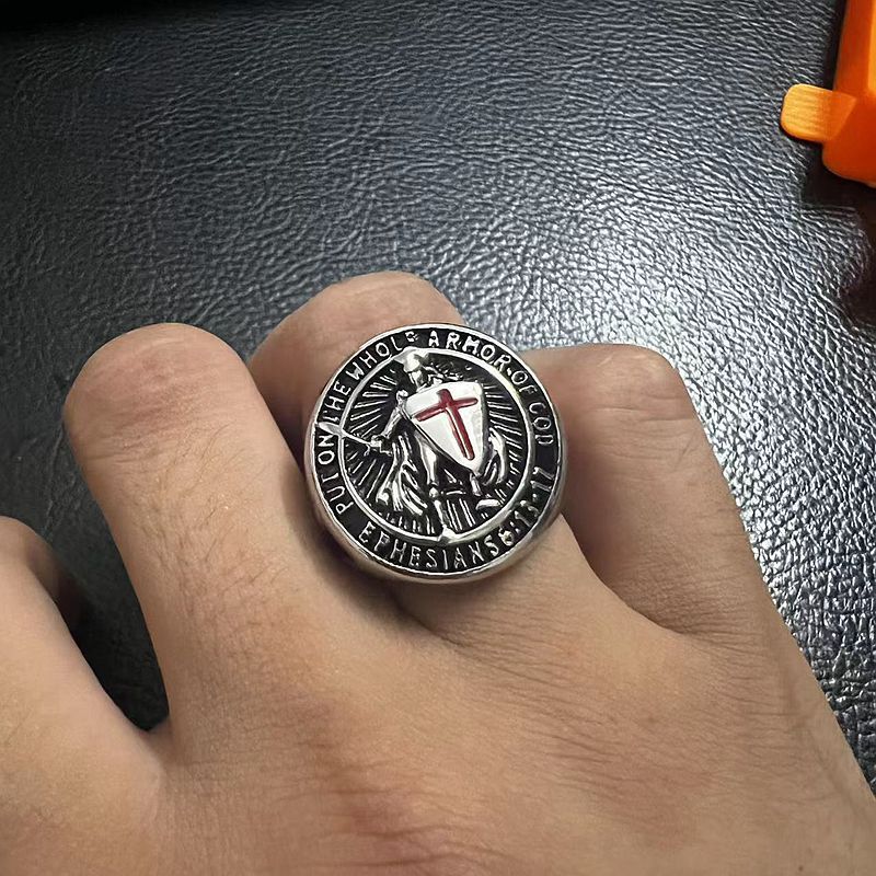 Hip Hop Shield Titanium Steel Casting Ring 18k Real Gold Plated Mens Jewelry