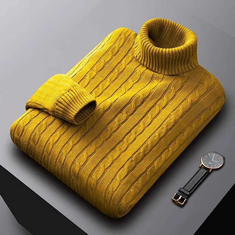 Solid color mens turtle neck sweater trend Korean style loose large casual knitting floral casual mens clothing W2411111
