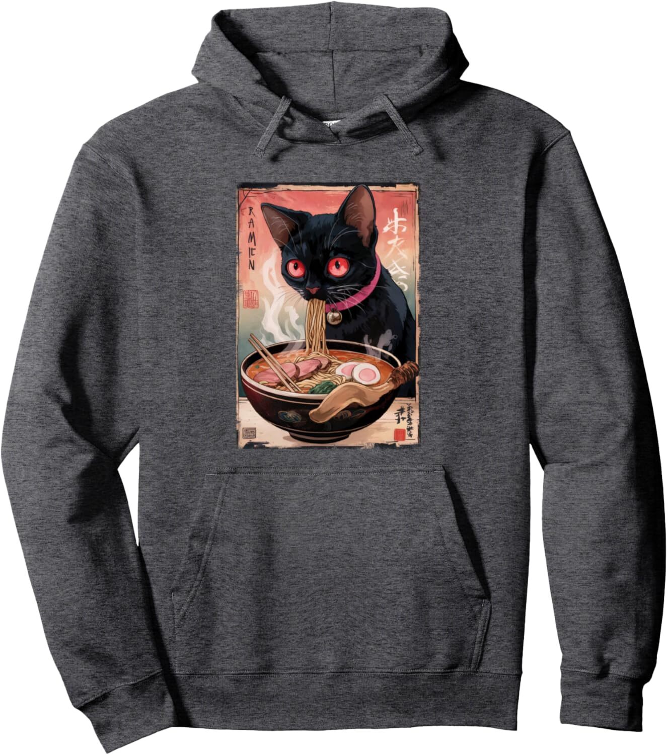 Hoodie for Mens Womens Cat Ramen Noodle Japanese Anime Manga Kawaii Black Ramen Cat Pullover Hoodie Graphic Hoodies sweatshirt