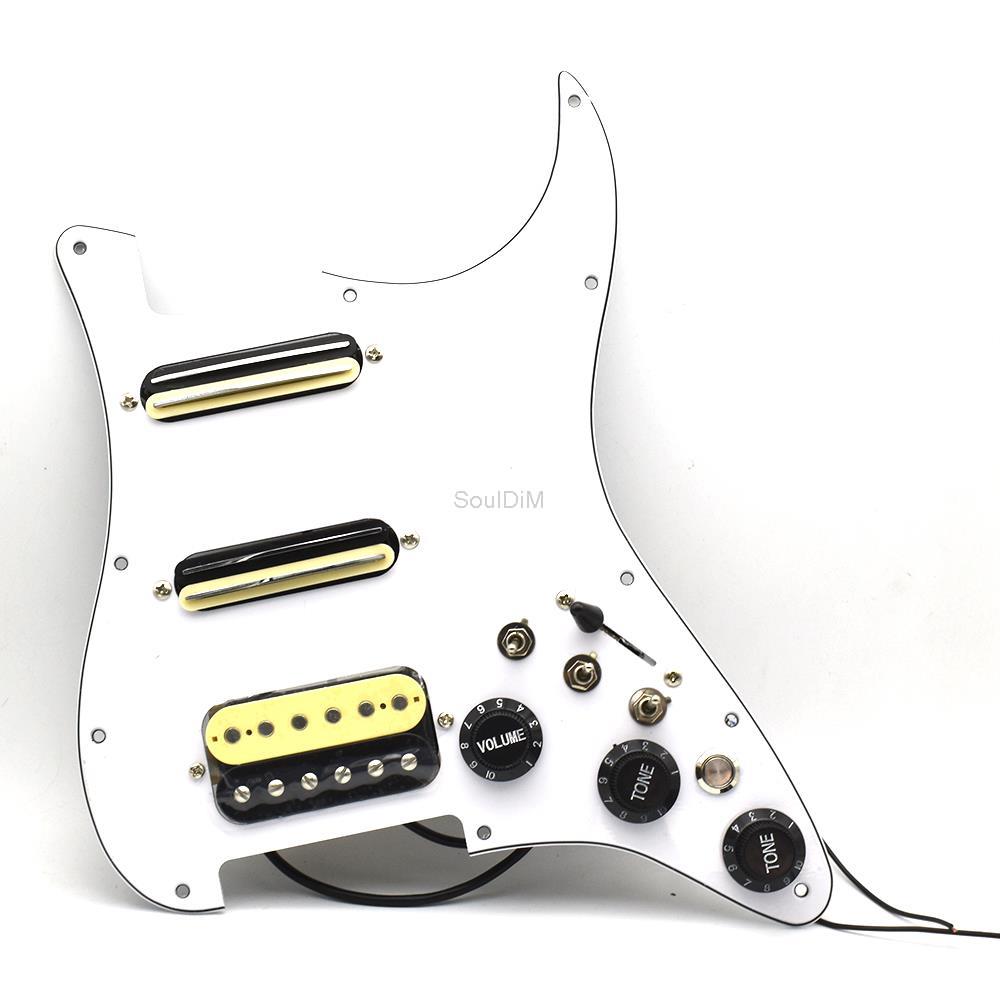 ST Electric Guitar Double Coil Pickup SSH Guitar Pickguard with Silence Switch/3.5 jackLoaded Prewired Black White