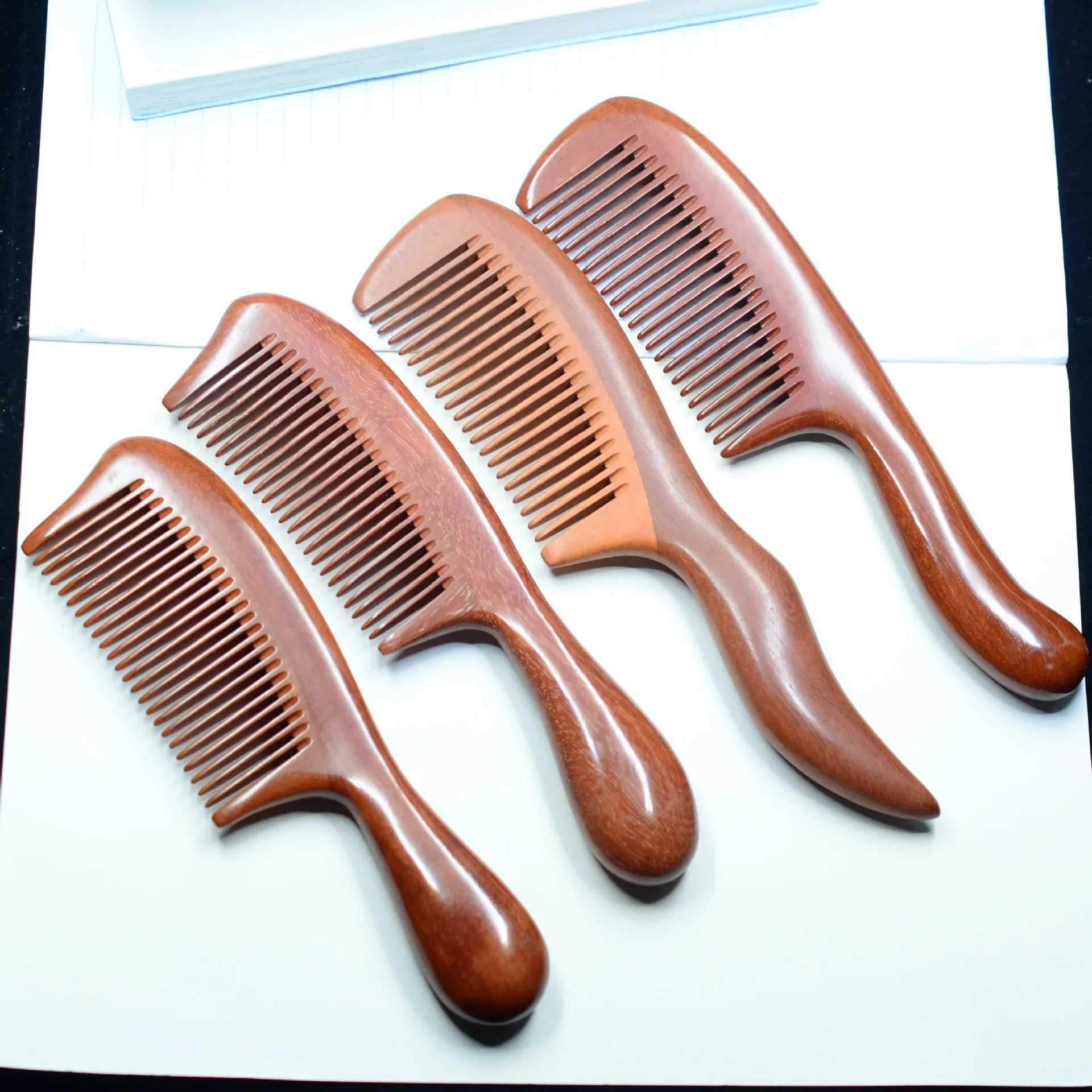 Natural red sandalwood comb circular handle fine teeth dense high-quality massage hairdressing W241112