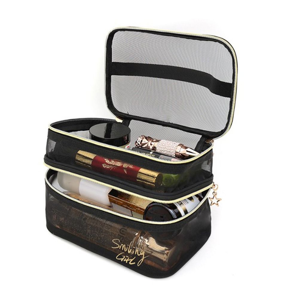 25S new model INS Travel Organizer Wash Pouch Large Capacity Case Double Layer Mesh Storage Perspective Makeup Bag Cosmetic Bags
