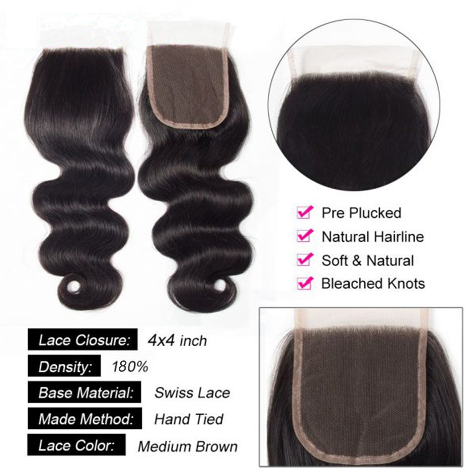Peruvian Body Wave With Frontal 4X4 Closure Transparent Natural Virgin Human Hair Extensions Wholesale Bundles Weave