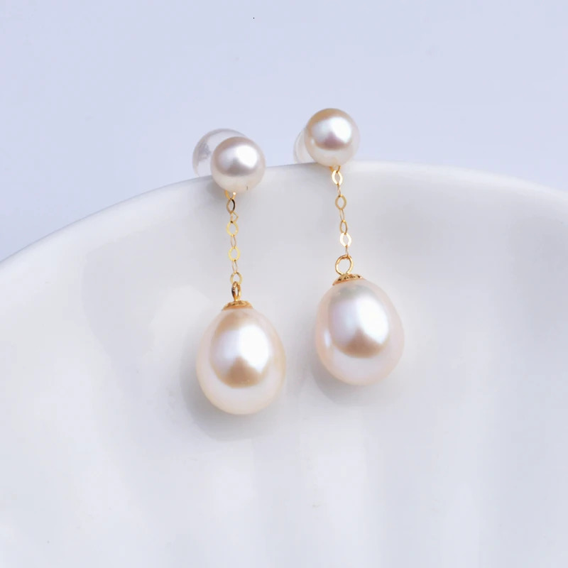 XF800 Real 18K Gold Earrings Exquisite Jewelry AU750 Natural Freshwater Pearl Round Party Gift E663 241112