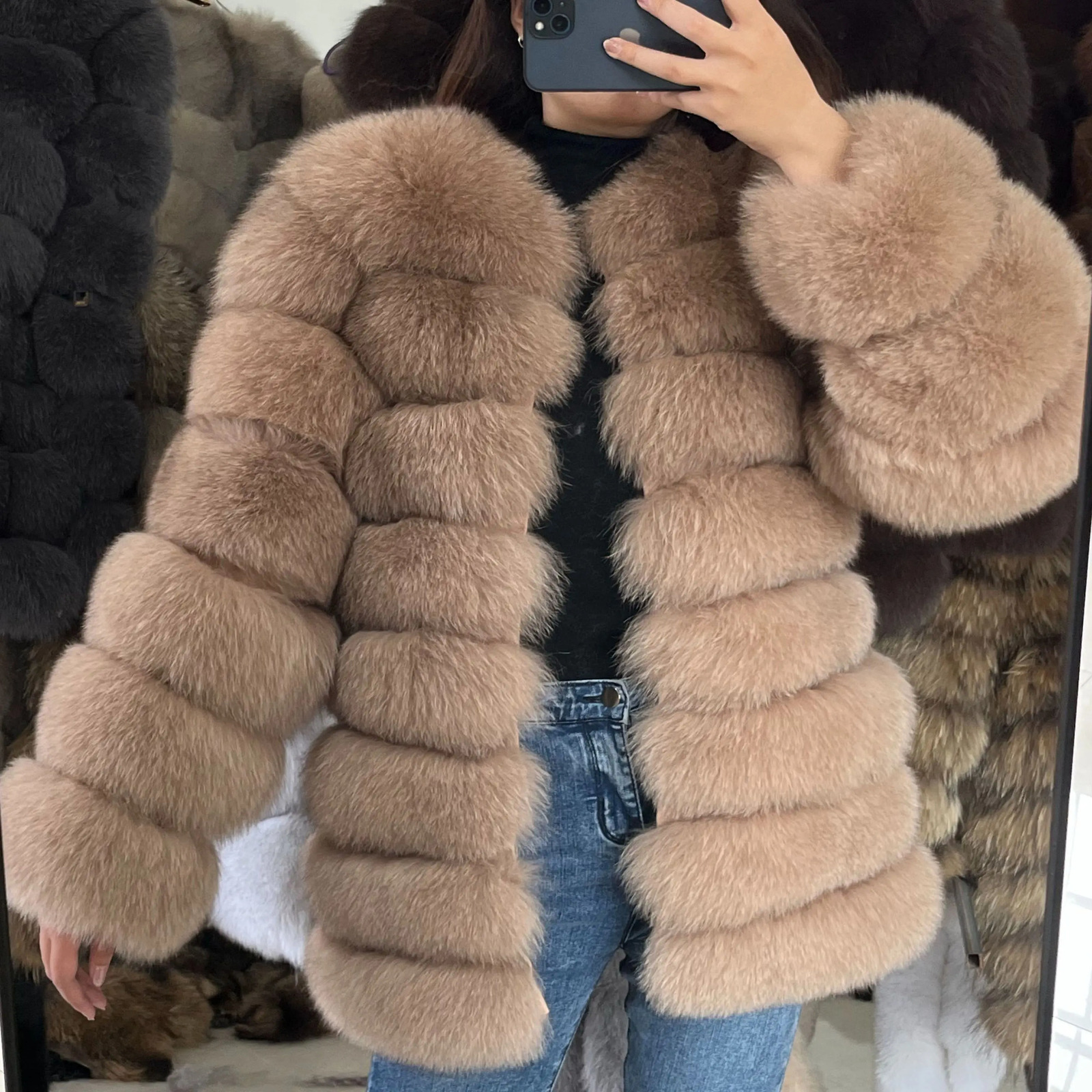 Natural Real Fur Coat For Womens Warm Winter Vest Furry Clothe Outerwear large size 2024Girls Jacket 241112