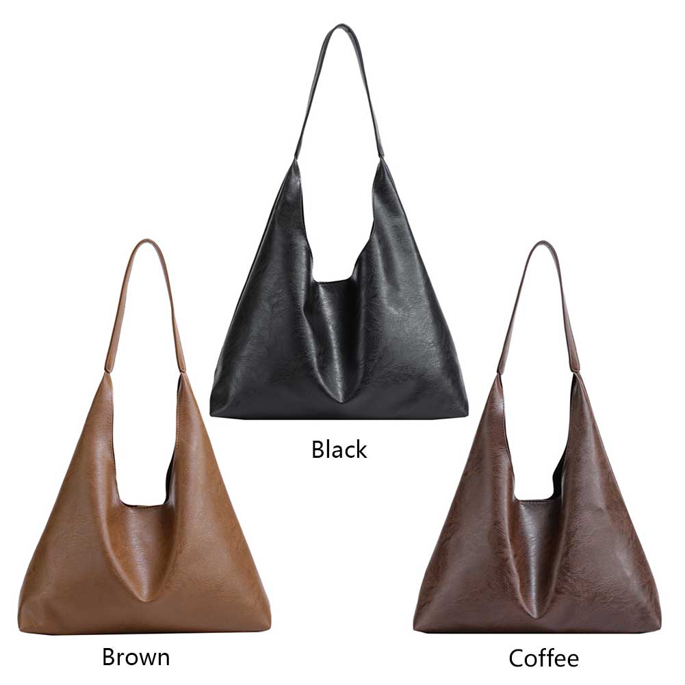 PU Soft Leather Tote Bag Solid Color Women Vegan Leather Slouch Bag Lightweight Underarm Bag Hasp Closure Casual Style Daily Bag