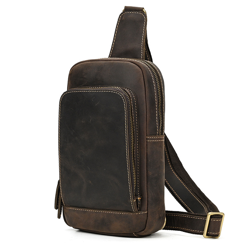 Mens Waist Vintage Bag Single Shoulder Chest Sling Pack Outdoor Sports Riding Cycling Front s Genuine Leather 694e8