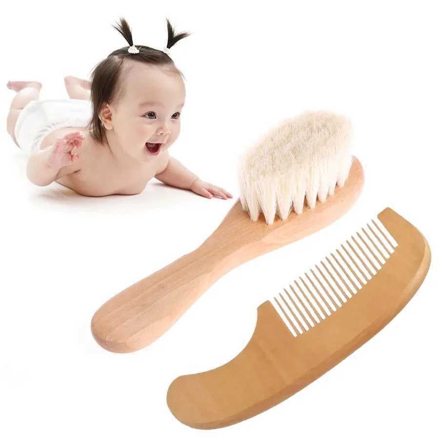 Baby wooden brush comb beech soft wool newborn comb used for head massager baby cleaning shower pure natural brush baby care W241112