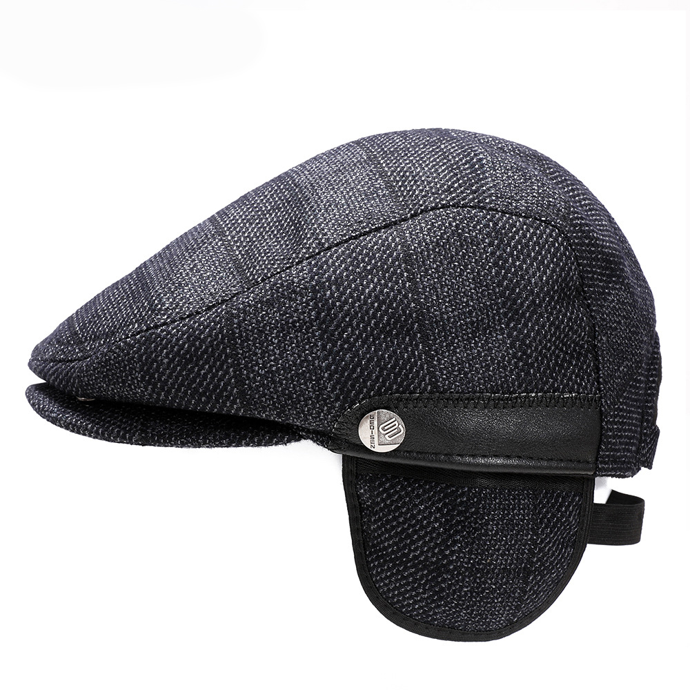 Hat Autumn Winter Men Wool Tweed Beret Solid Colour Caps Short Brim Herringbone Pattern Adjustable Forward Cap Free Shipping