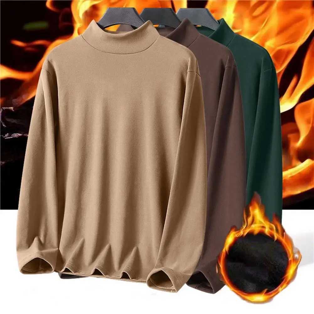 Mens half neck long sleeved solid color mens solid color half neck double-sided De velvet hot shirt W2411111