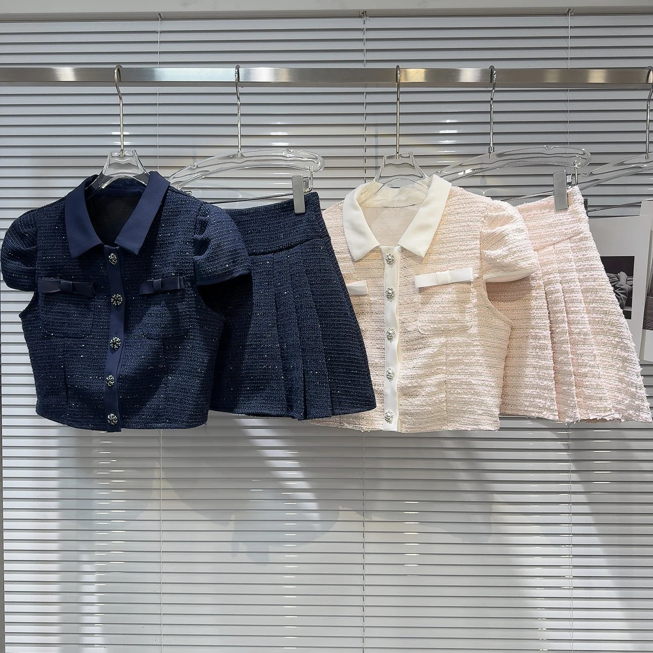 PREPOMP Summer Down Collar Short Puff Sleeve Top Coarse Hemp Mini Folded Leather Two Piece Set GR292 241112