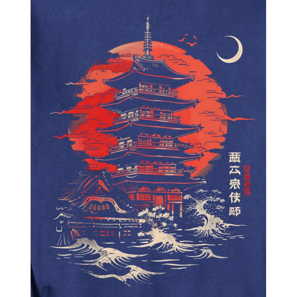 Long Sleeve Shirts for Men sweatshirt Japan Temple Pagoda Sunset Red Sunset Japan Graphic Tees Sweatshirt T shirt Tee Streetwear Casual tops clothes